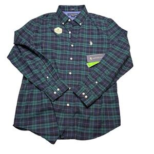 🟢🖤 U.S. Polo Assn. Stretch Plaid Button-Down Shirt Men’s Large NWT 🖤🟢